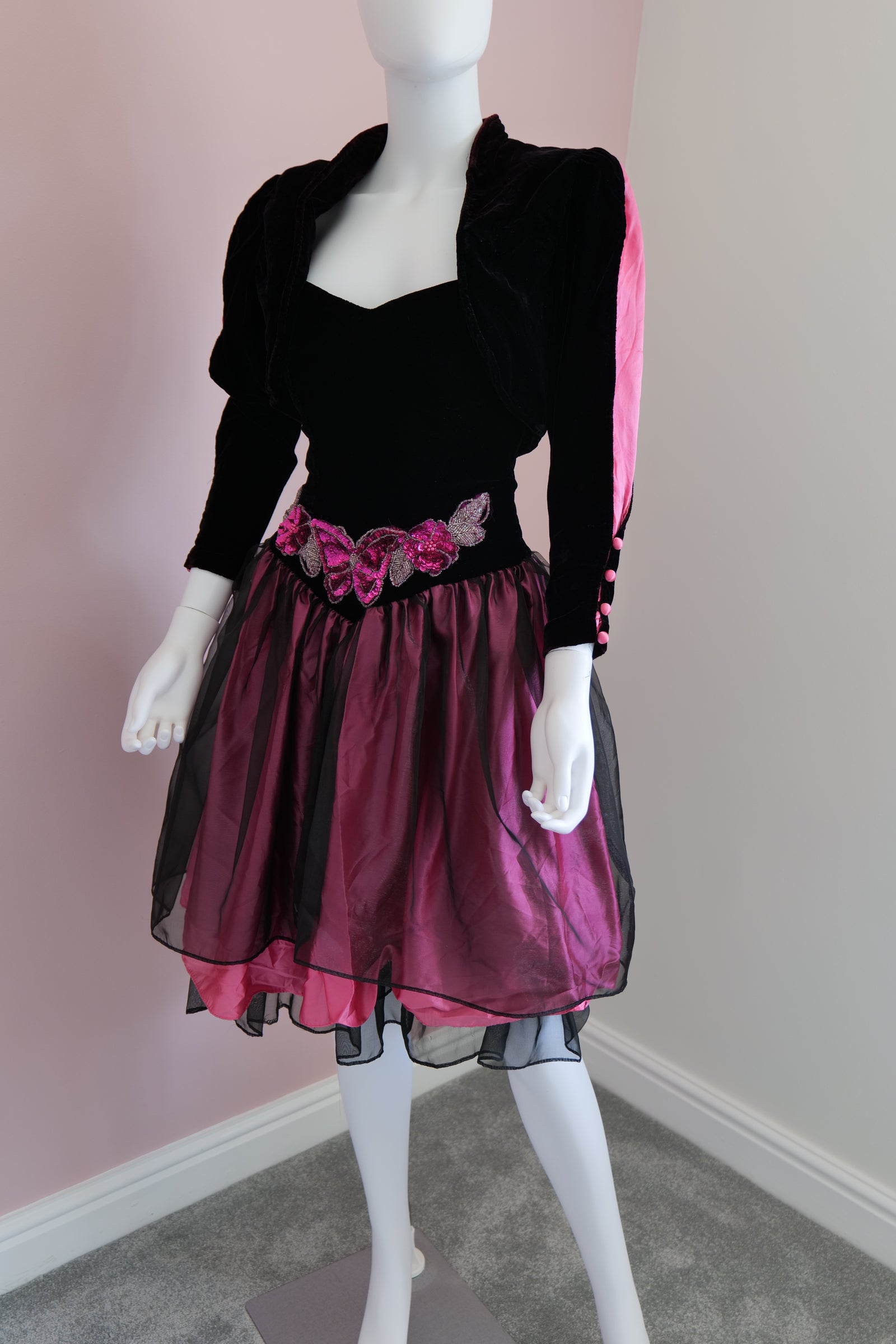 Vintage 1980s style bustier dress and matching jacket.