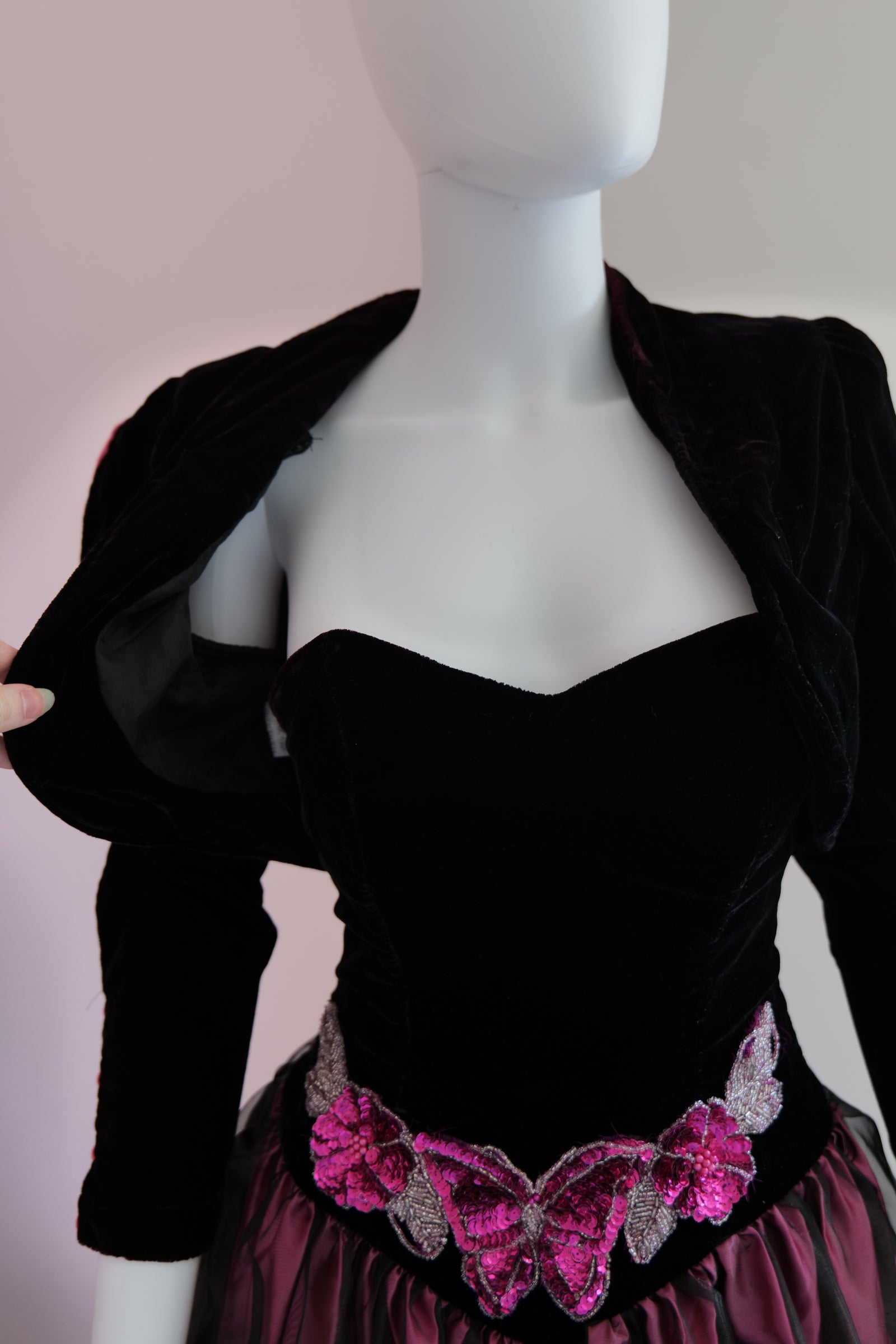 Vintage 1980s style bustier dress and matching jacket.