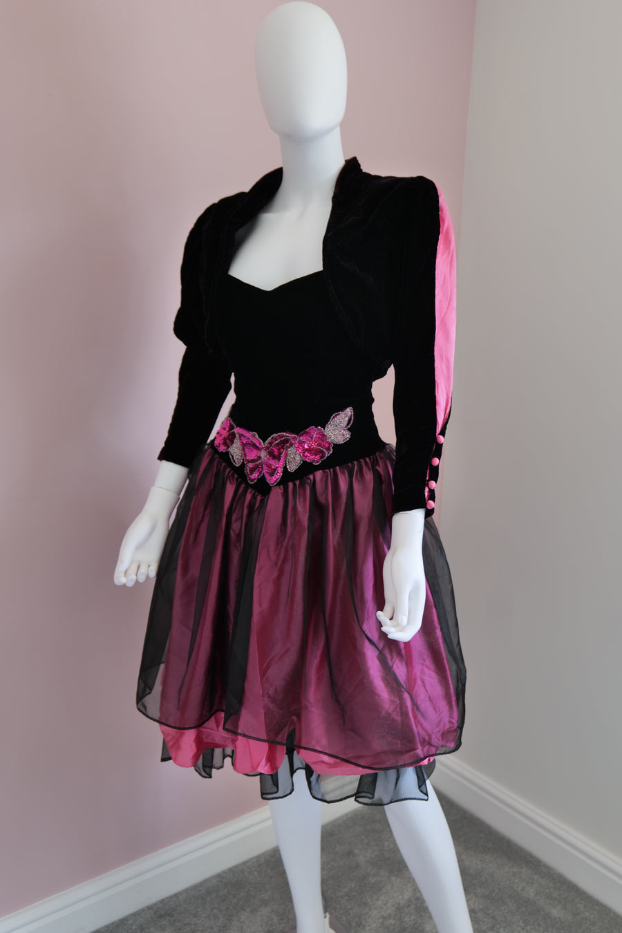 Vintage 1980s style bustier dress and matching jacket.