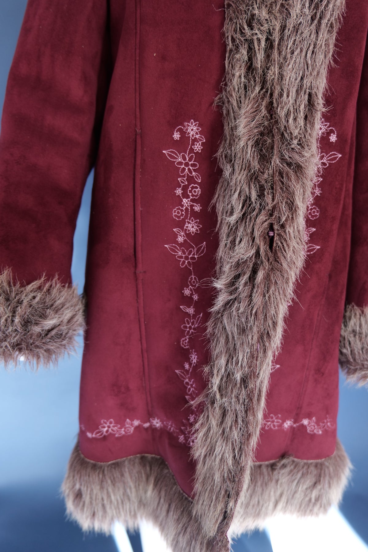 Vintage 00s burgundy plum afghan penny lane coat embroidered