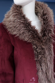 Vintage 00s burgundy plum afghan penny lane coat embroidered