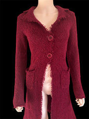 Jigsaw wool textured burgundy longline cardigan duster jacket size S