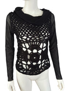 Vintage crochet black long sleeve alternative sheer top