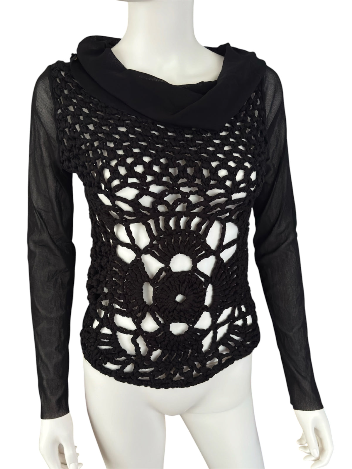 Vintage crochet black long sleeve alternative sheer top