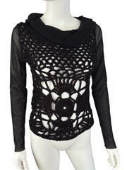 Vintage crochet black long sleeve alternative sheer top