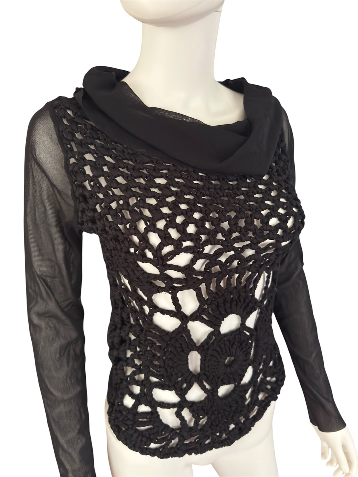 Vintage crochet black long sleeve alternative sheer top