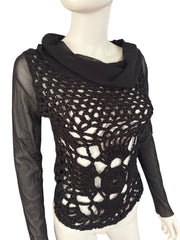 Vintage crochet black long sleeve alternative sheer top