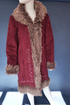 Vintage 00s burgundy plum afghan penny lane coat embroidered