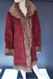 Vintage 00s burgundy plum afghan penny lane coat embroidered