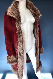 Vintage 00s burgundy plum afghan penny lane coat embroidered