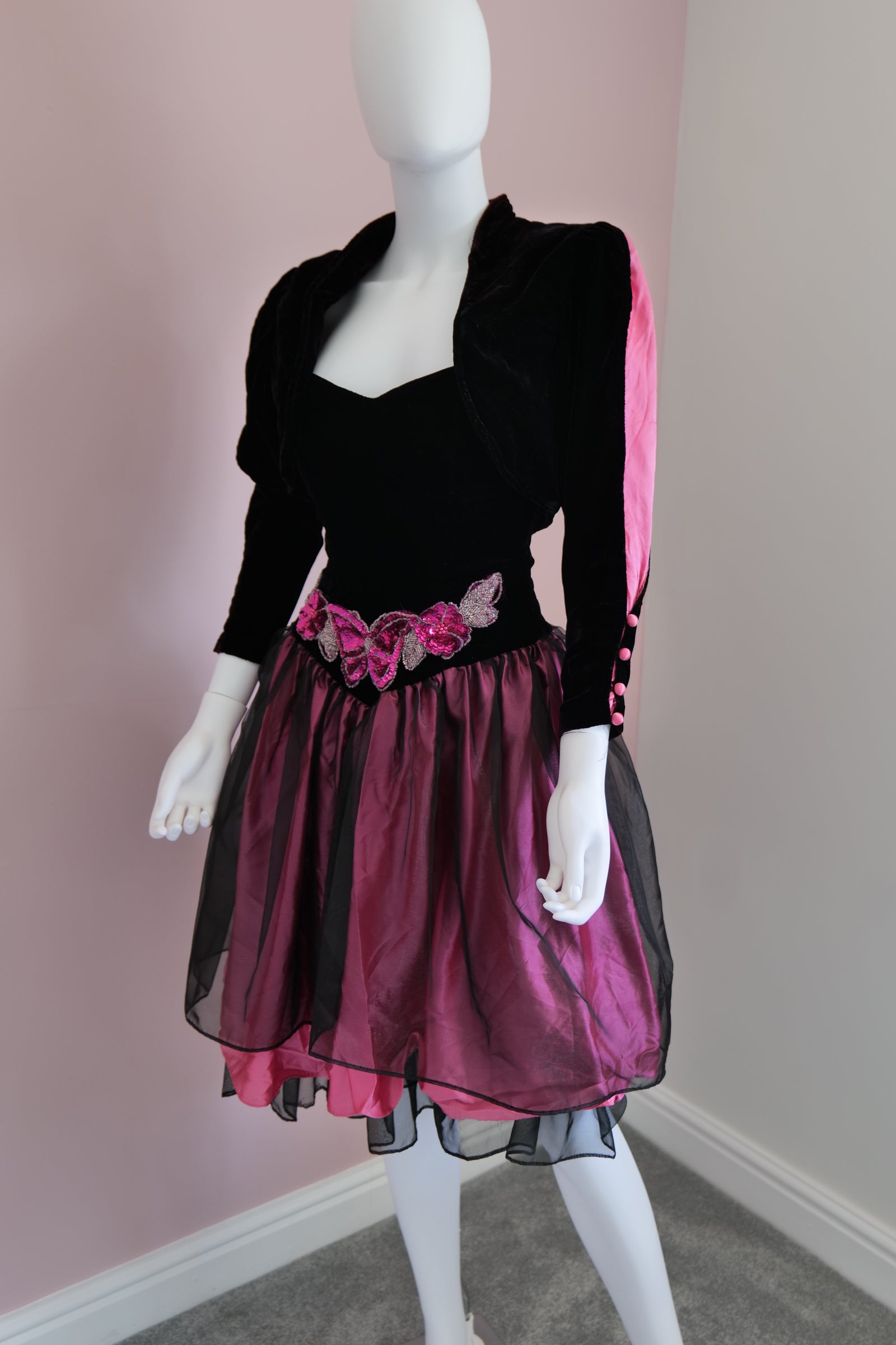 Vintage 1980s style bustier dress and matching jacket.