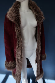 Vintage 00s burgundy plum afghan penny lane coat embroidered