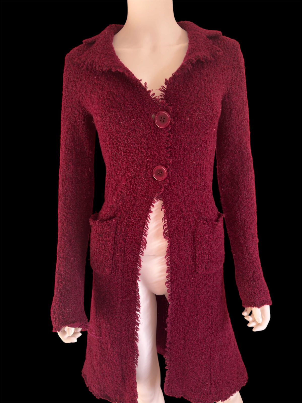 Jigsaw wool textured burgundy longline cardigan duster jacket size S