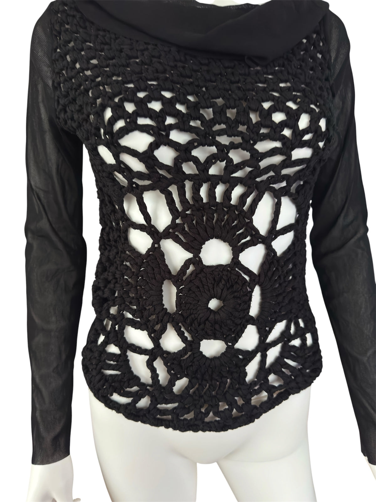 Vintage crochet black long sleeve alternative sheer top