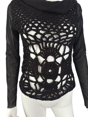 Vintage crochet black long sleeve alternative sheer top