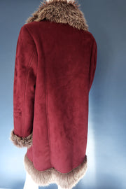 Vintage 00s burgundy plum afghan penny lane coat embroidered