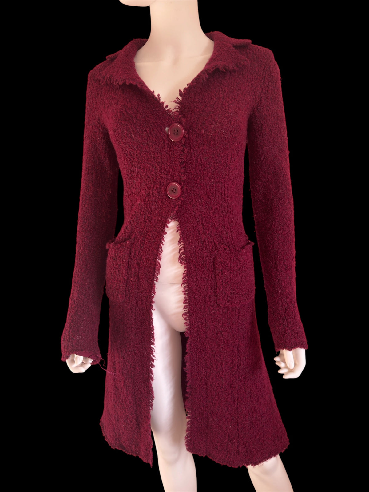 Jigsaw wool textured burgundy longline cardigan duster jacket size S
