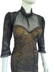 Catwalk collection London designer bronze black lace dress