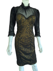 Catwalk collection London designer bronze black lace dress