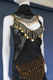 Vintage beaded evening dress and neck scarf / shawl dancer