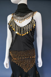 Vintage beaded evening dress and neck scarf / shawl dancer