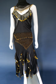 Vintage beaded evening dress and neck scarf / shawl dancer