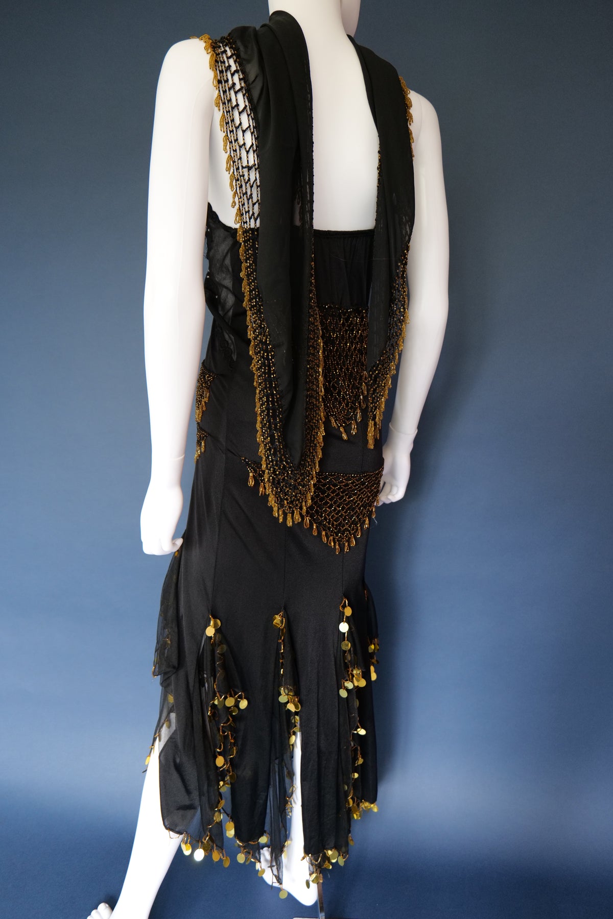 Vintage beaded evening dress and neck scarf / shawl dancer