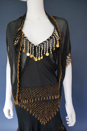 Vintage beaded evening dress and neck scarf / shawl dancer