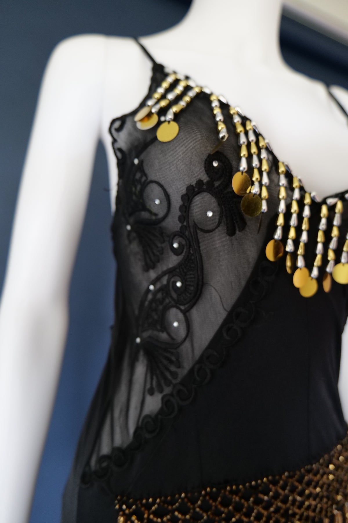 Vintage beaded evening dress and neck scarf / shawl dancer