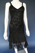 Vintage black embroidered whimsical forest fairy evening cocktail dress