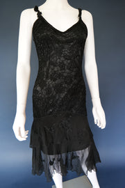 Vintage black embroidered whimsical forest fairy evening cocktail dress