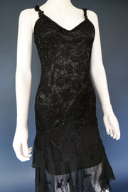 Vintage black embroidered whimsical forest fairy evening cocktail dress