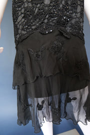 Vintage black embroidered whimsical forest fairy evening cocktail dress