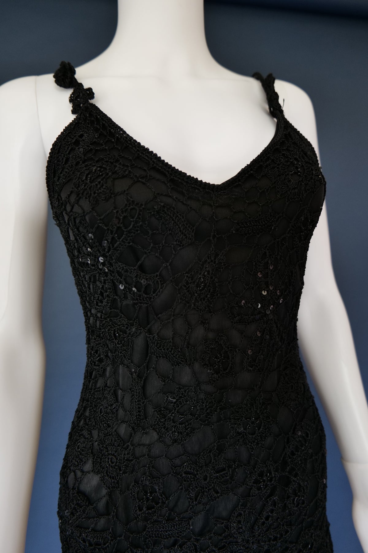 Vintage black embroidered whimsical forest fairy evening cocktail dress