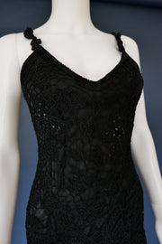 Vintage black embroidered whimsical forest fairy evening cocktail dress