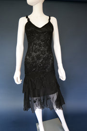 Vintage black embroidered whimsical forest fairy evening cocktail dress