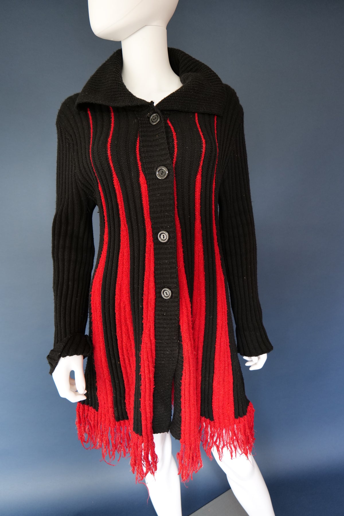 Y2K red black striped knit cardigan gothic whimsygoth