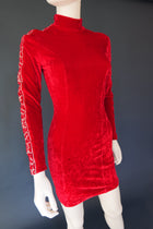 Vintage red gothic glam 80s velvet mini dress