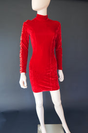 Vintage red gothic glam 80s velvet mini dress