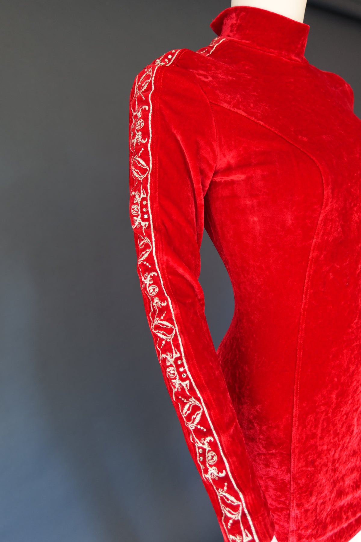 Vintage red gothic glam 80s velvet mini dress