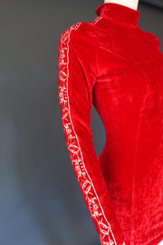 Vintage red gothic glam 80s velvet mini dress