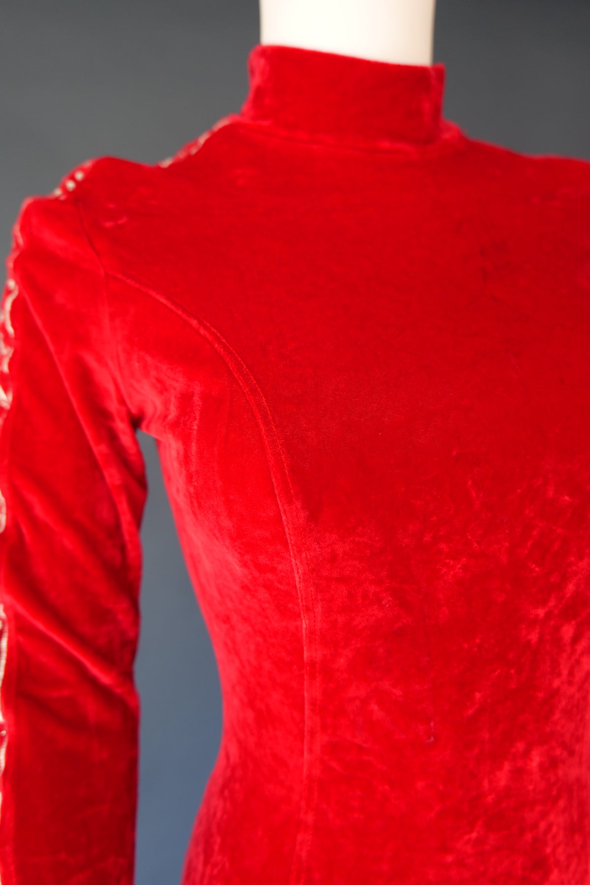 Vintage red gothic glam 80s velvet mini dress