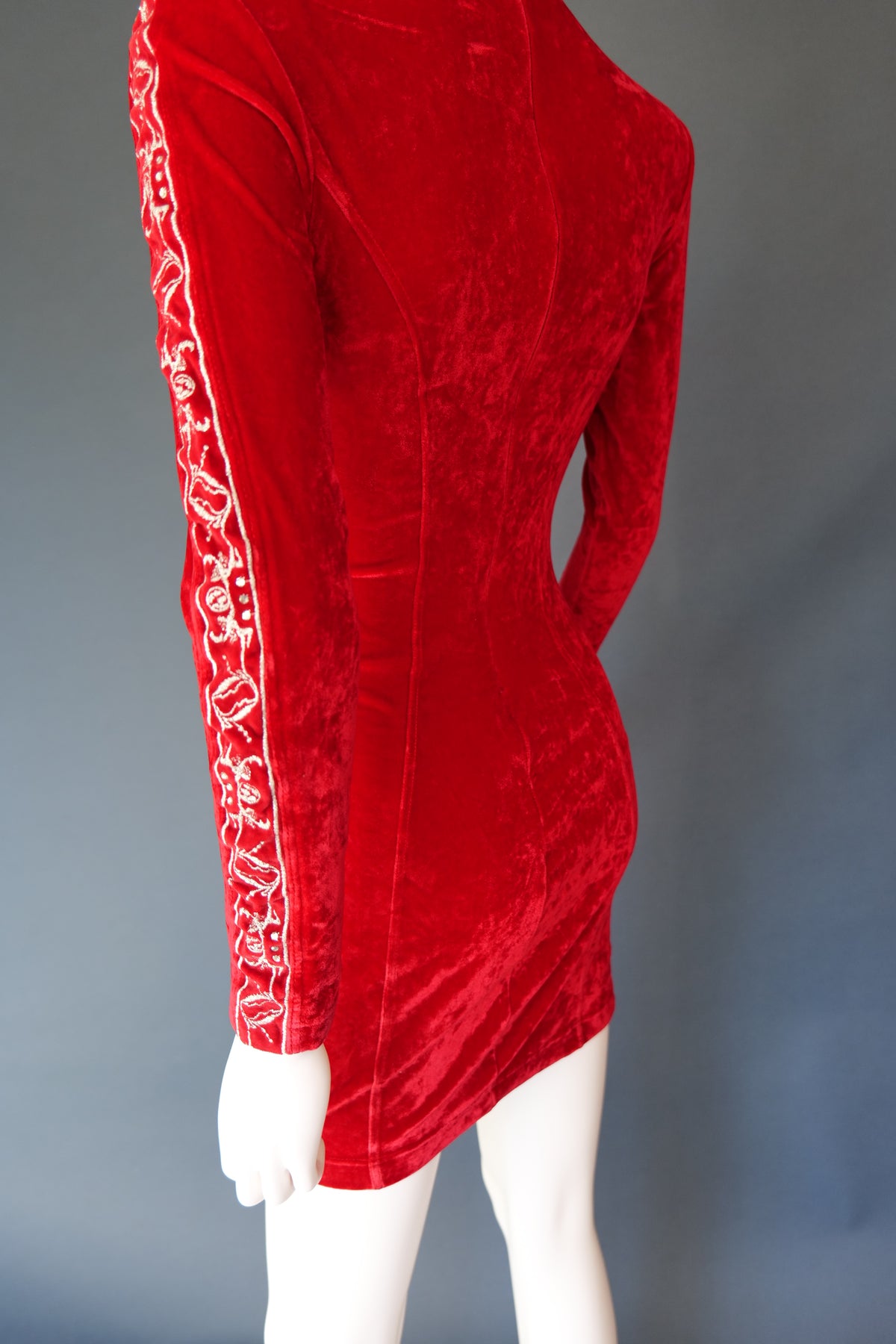Vintage red gothic glam 80s velvet mini dress