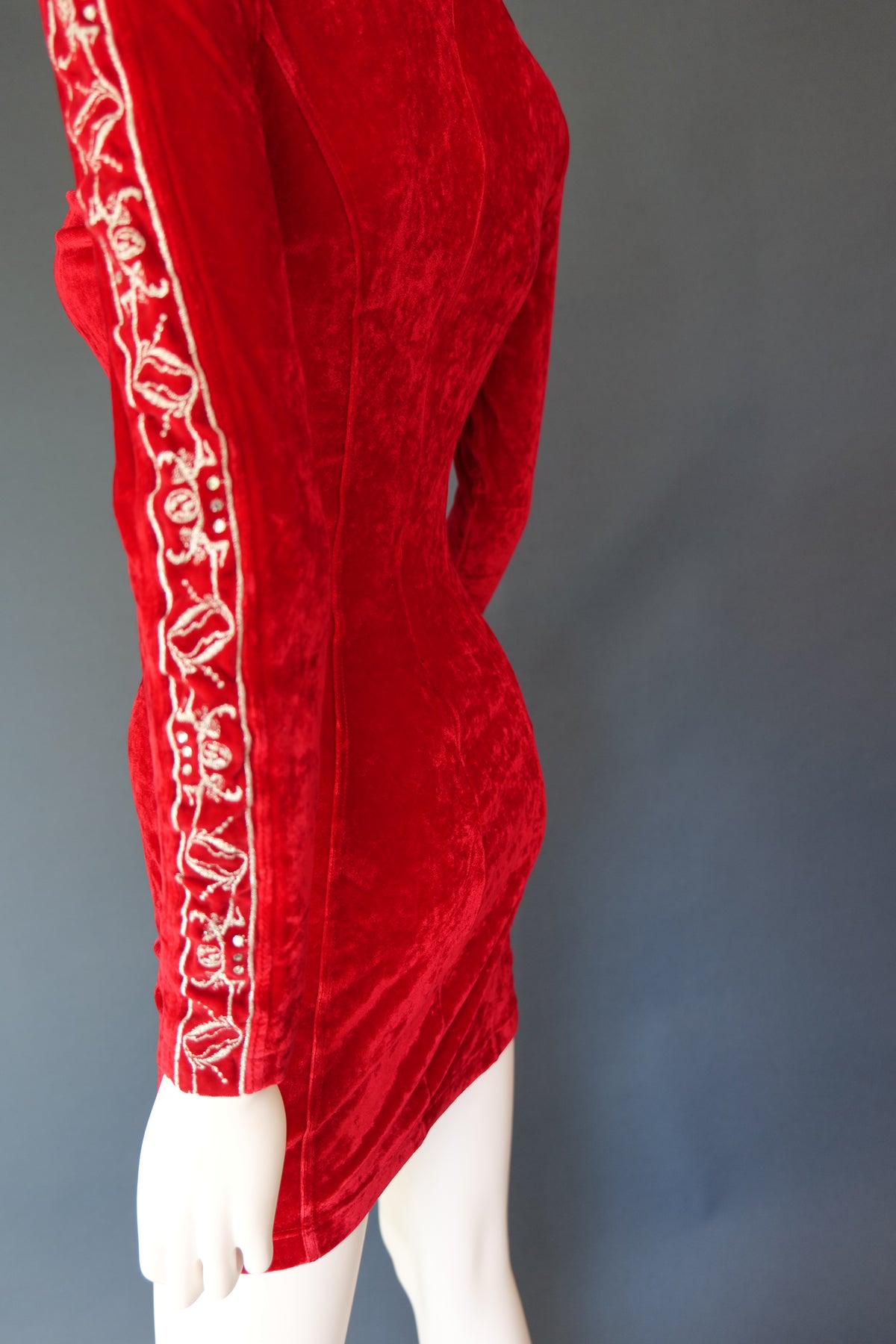 Vintage red gothic glam 80s velvet mini dress