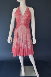Vintage pink sequin halterneck evening cocktail dress