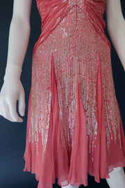 Vintage pink sequin halterneck evening cocktail dress