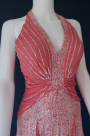 Vintage pink sequin halterneck evening cocktail dress