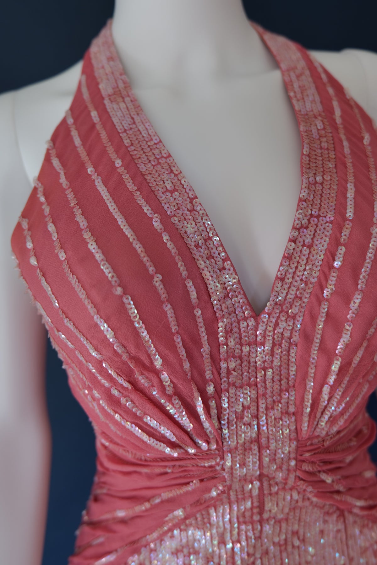 Vintage pink sequin halterneck evening cocktail dress