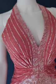 Vintage pink sequin halterneck evening cocktail dress