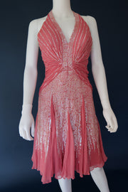 Vintage pink sequin halterneck evening cocktail dress